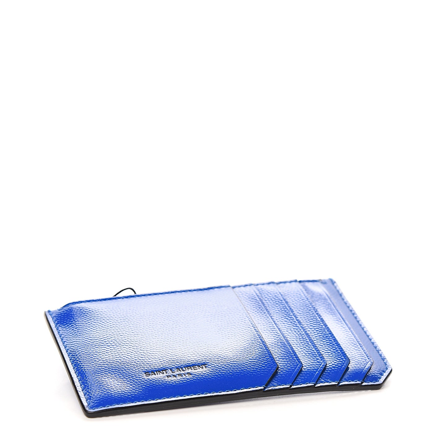Patent Calfskin 5 Fragments Zip Card Case Blue Majorelle