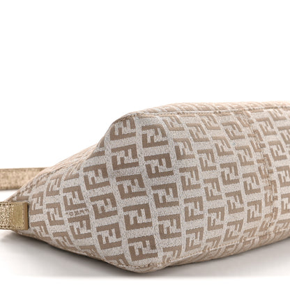 Fendi Metallic Jacquard Zucchino Vitello Pochette Cipria Argento Grigio 9 of 13