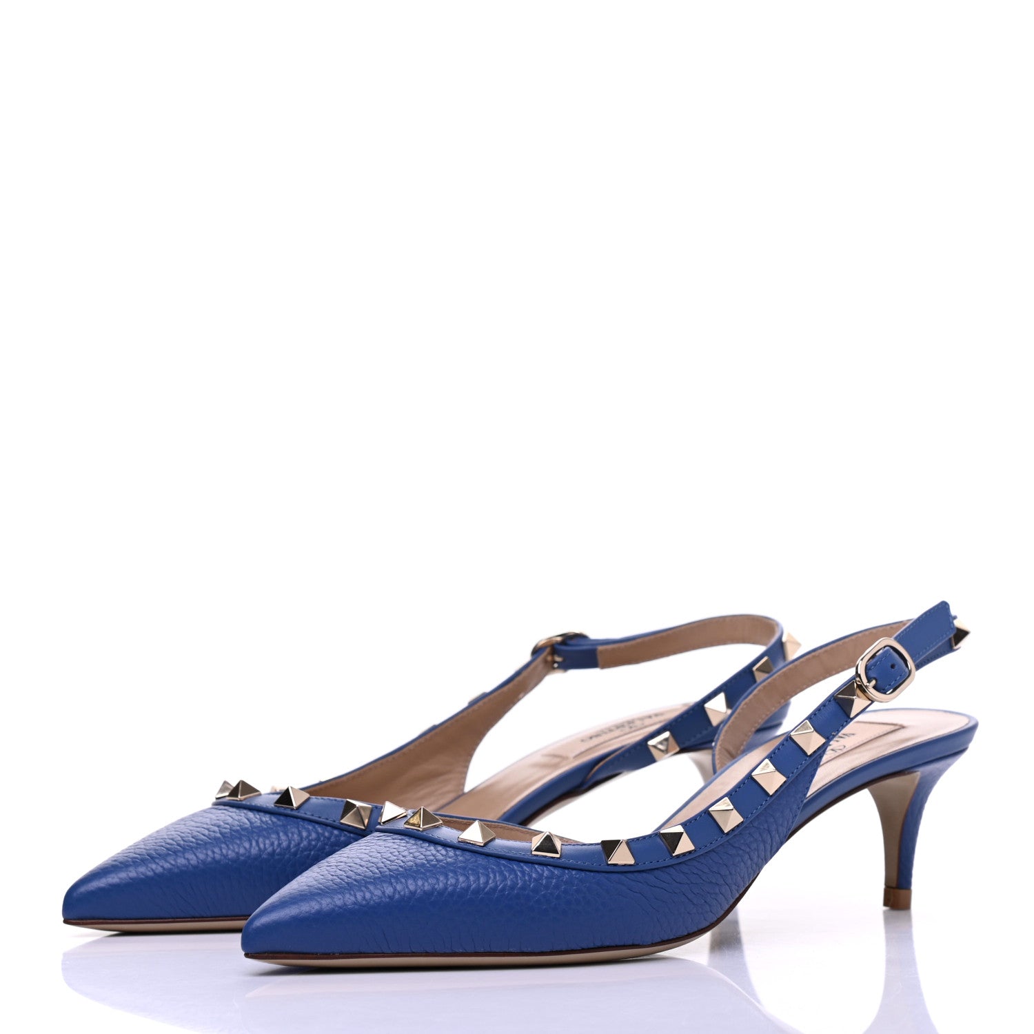 Valentino Garavani Pebbled Calfskin Rockstud Half D'Orsay Slingback 50mm Pumps 36 Baltique 3 of 10