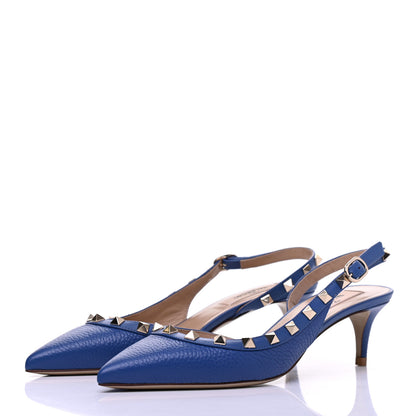 Valentino Garavani Pebbled Calfskin Rockstud Half D'Orsay Slingback 50mm Pumps 36 Baltique 3 of 10