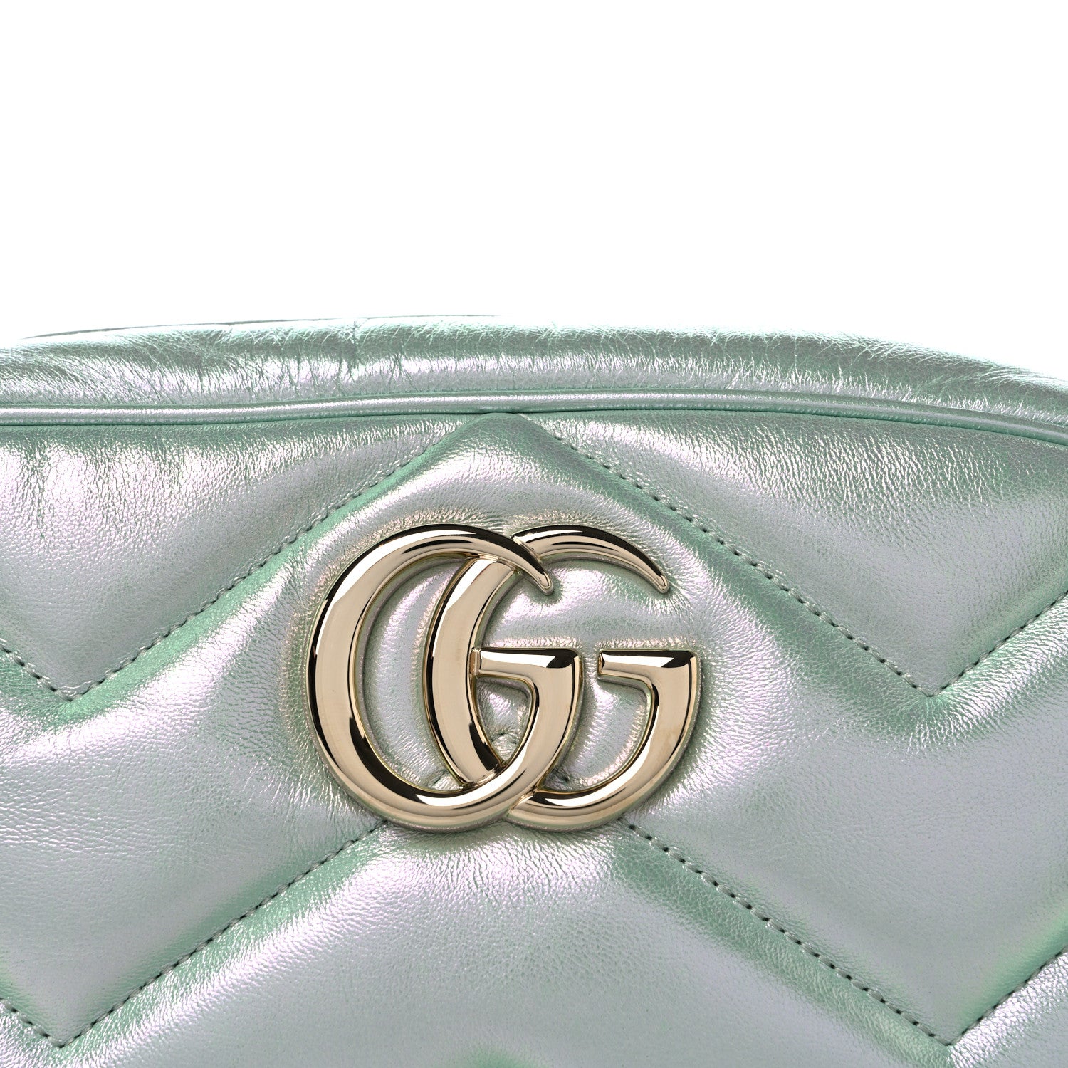 Gucci Iridescent Nappa Chevron Matelasse Small GG Marmont Chain Shoulder Bag Iridescent Salvy Green 9 of 12