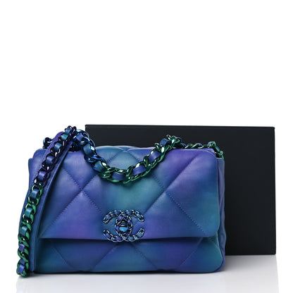 Chanel Tie Dye Calfskin Quilted Medium Chanel 19 Flap Blue Purple 10 of 10