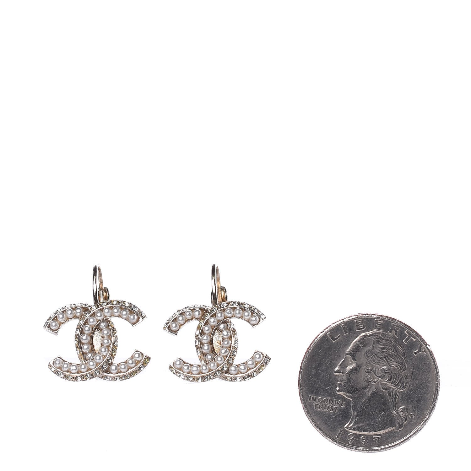 Chanel Crystal Pearl CC Dangle Earrings Gold 2 of 6
