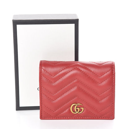 Gucci Calfskin Matelasse GG Marmont Card Case Wallet Hibiscus Red 7 of 7