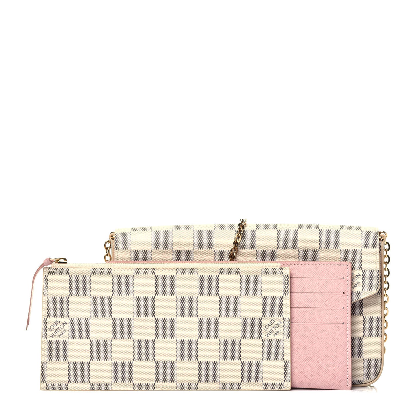 Damier Azur Pochette Felicie Chain Wallet Rose Ballerine