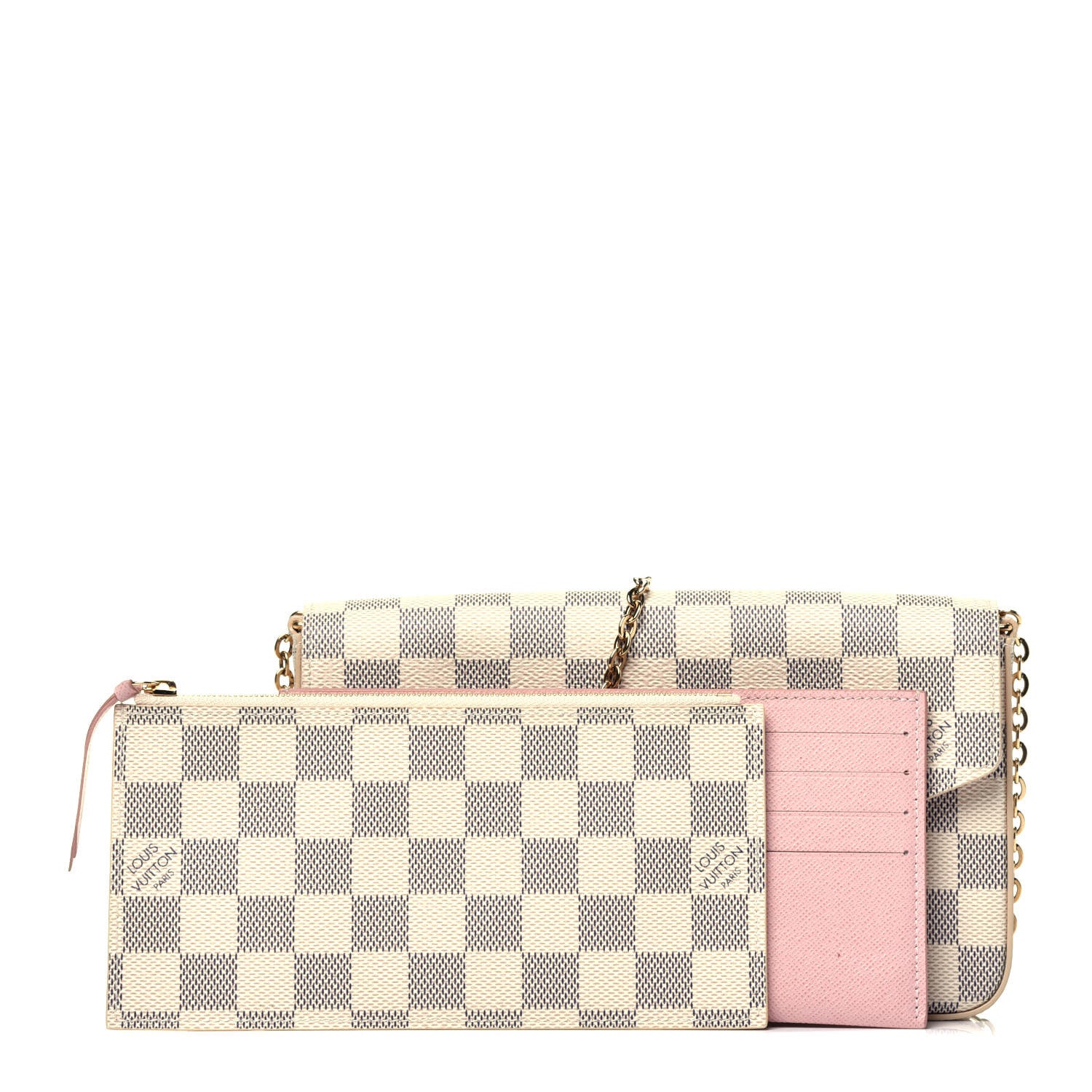 Louis Vuitton Damier Azur Pochette Felicie Chain Wallet Rose Ballerine 3 of 10