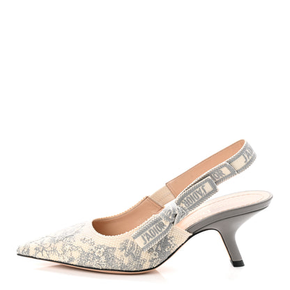 Christian Dior Cotton Ribbon Toile De Jouy J'Adior Slingback 65mm Pumps 37.5 Grey Stone 1 of 10