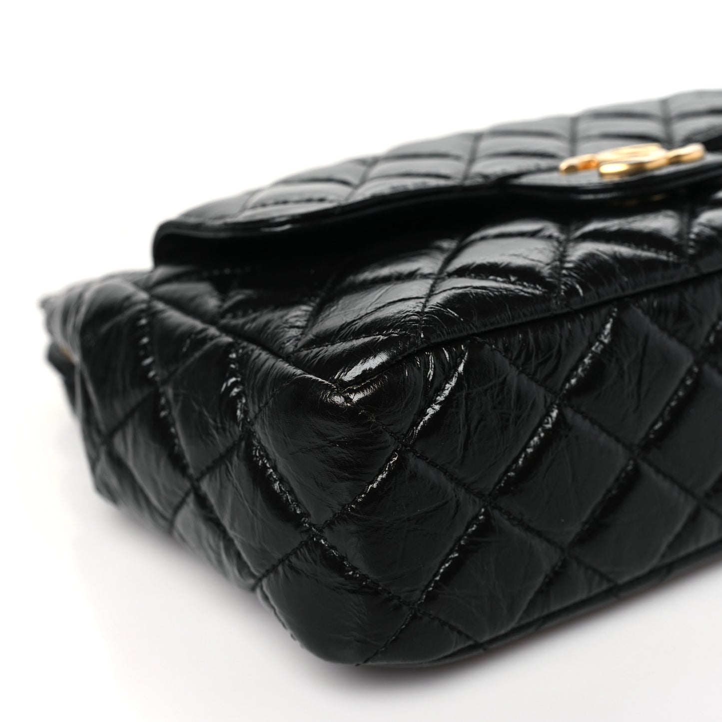 Shiny Crumpled Calfskin Quilted Wavy CC Hobo Black