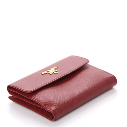 Prada Saffiano Metal French Flap Compact Wallet Fuoco 4 of 9