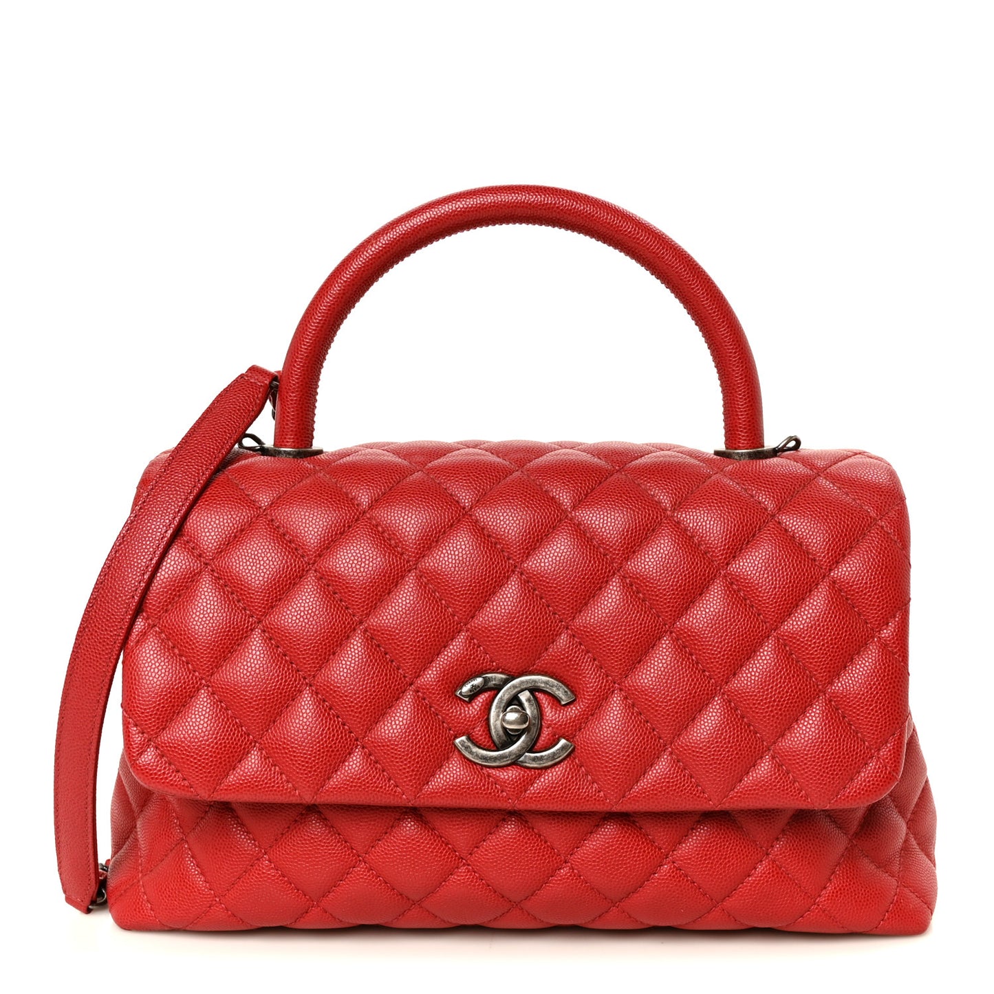 Caviar Quilted Small Coco Handle Flap Red