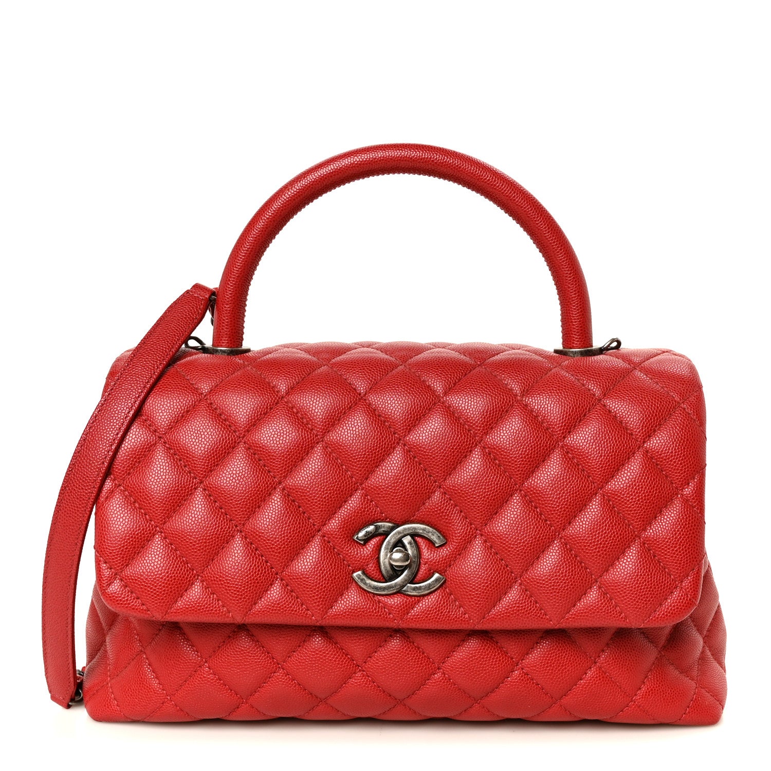 Chanel Caviar Quilted Small Coco Handle Flap Red 1 of 11