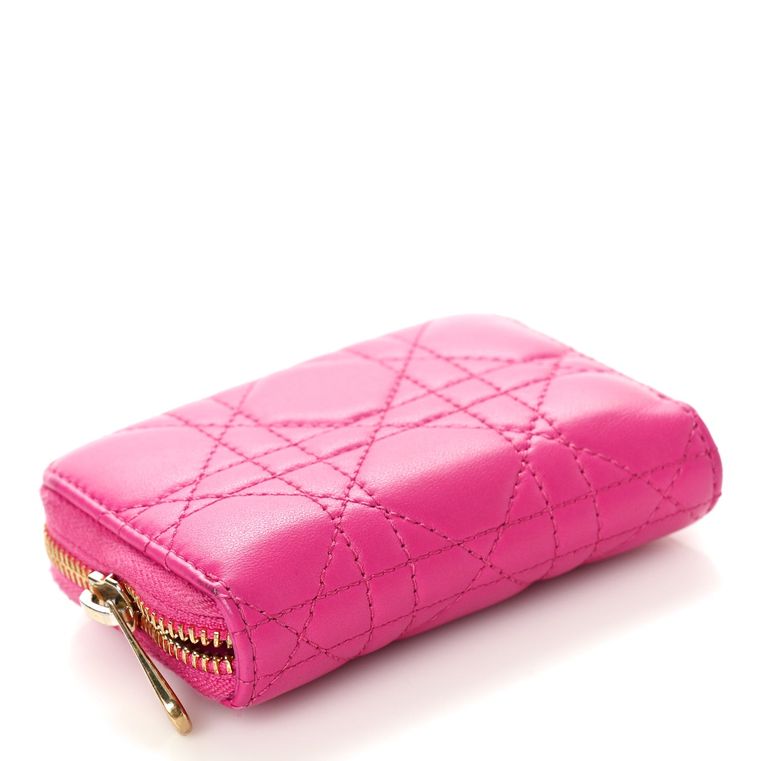 Christian Dior Lambskin Cannage Mini Lady Dior Zip Portemonnaie Rani Pink 4 of 7