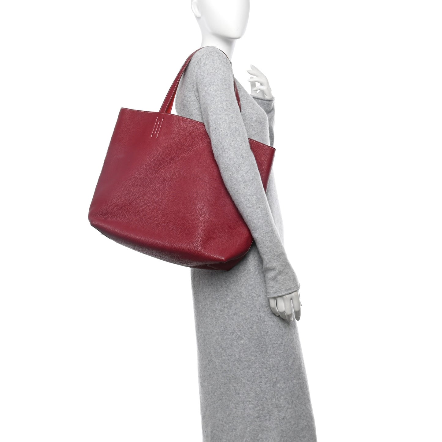 Taurillon Clemence Double Sens 45 Reversible Tote  Rubis Rose Jaipur