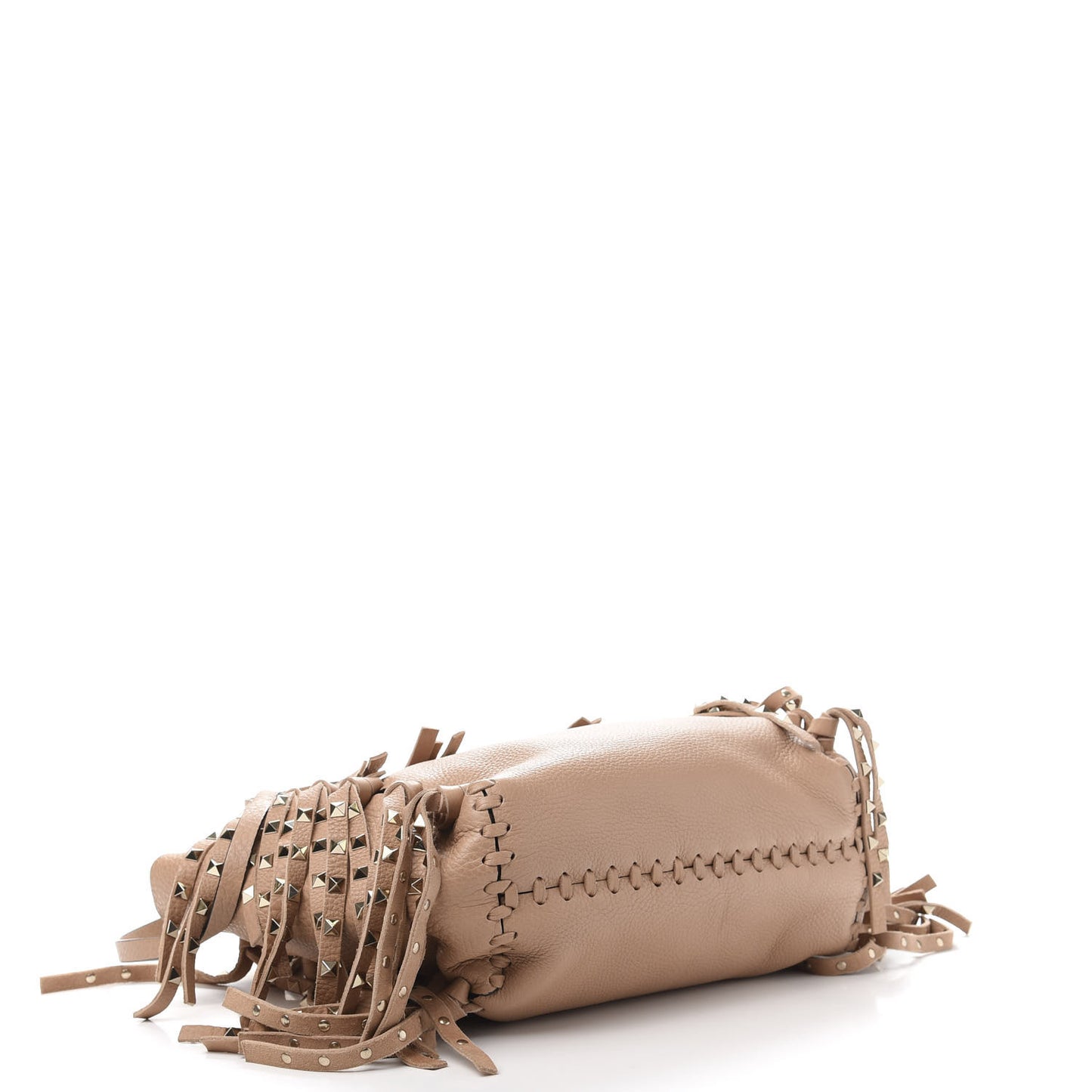Grained Calfskin Small Rockstud C-Rockee Fringe Tote Poudre