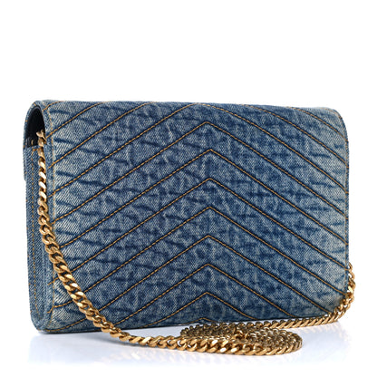 Saint Laurent Denim Matelasse Chevron Monogram Chain Wallet Blue Jeans 4 of 11
