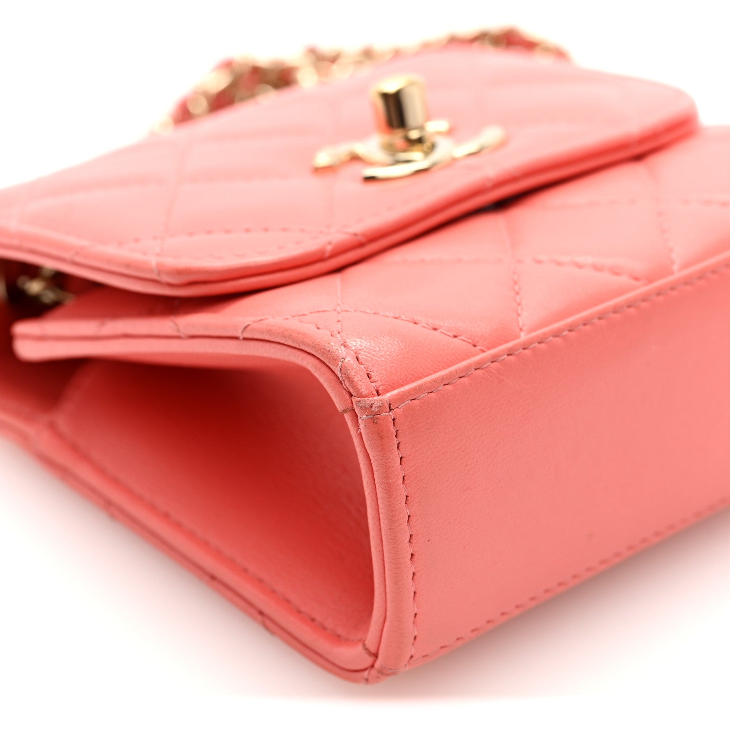 Chanel Lambskin Quilted Mini Trendy CC Clutch With Chain Coral Pink 9 of 10