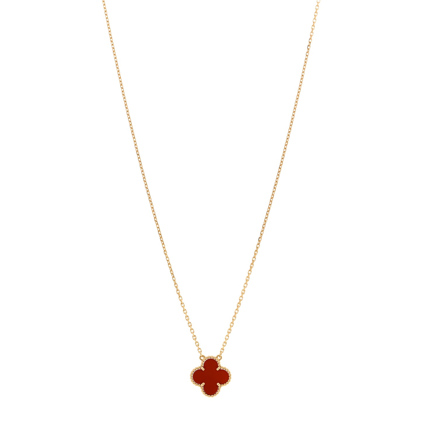 18K Yellow Gold Carnelian Vintage Alhambra Pendant Necklace