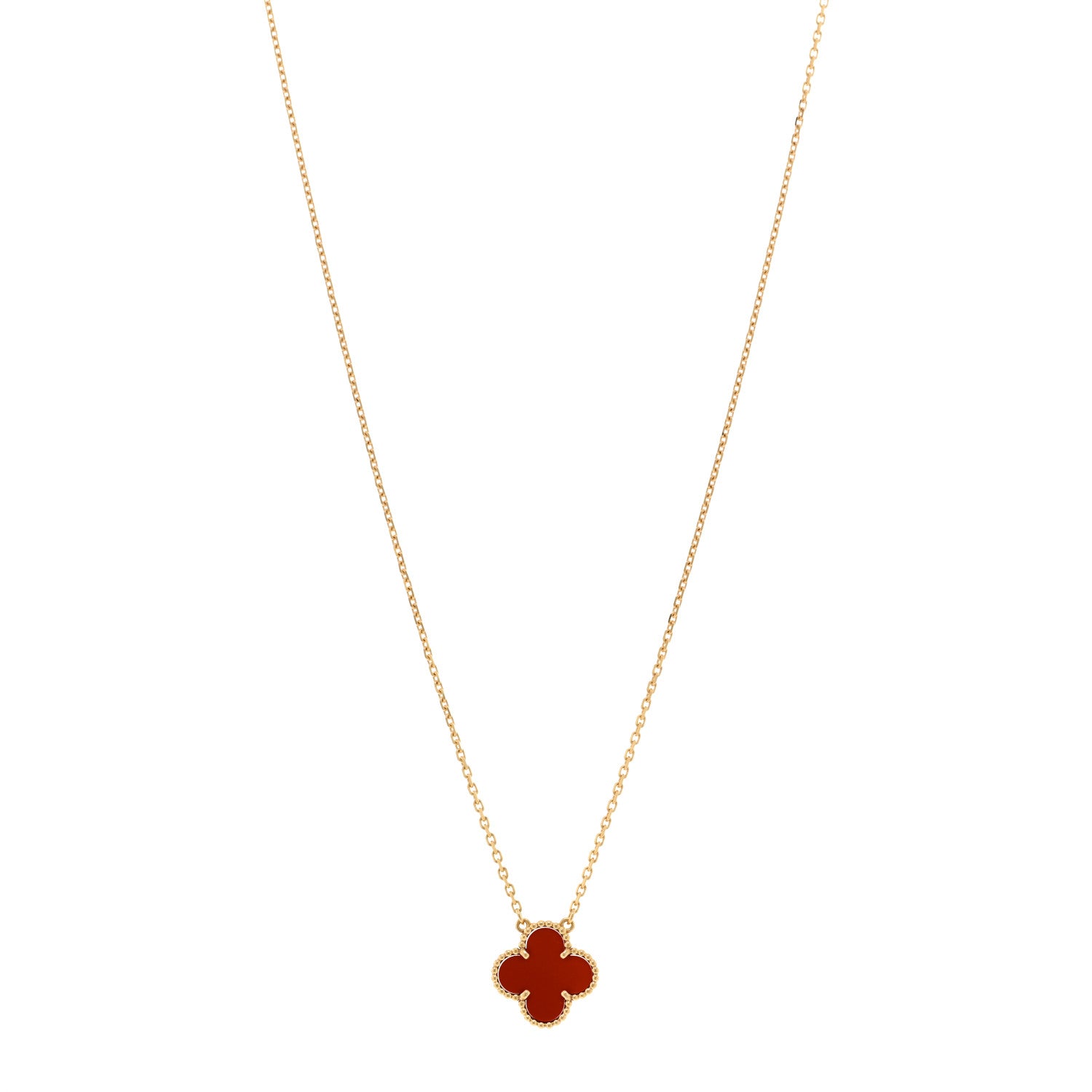 Van Cleef & Arpels 18K Yellow Gold Carnelian Vintage Alhambra Pendant Necklace 1 of 5