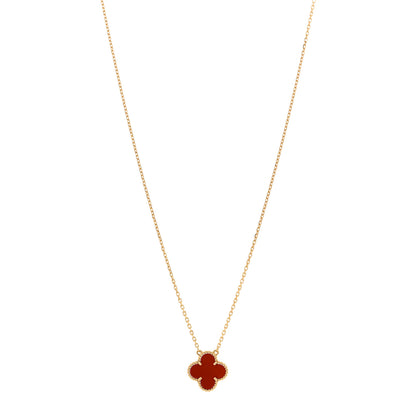 Van Cleef & Arpels 18K Yellow Gold Carnelian Vintage Alhambra Pendant Necklace 1 of 5
