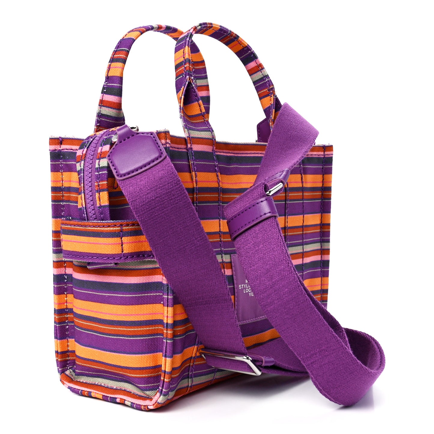Cotton Canvas Striped Small The Traveler Tote Bag Purple Multicolor