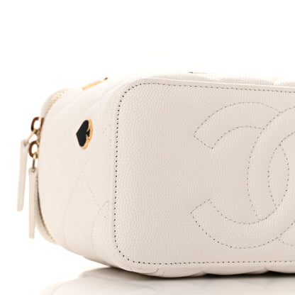 Chanel Caviar Quilted Enamel Coco Casino Small Vanity Case With Chain White 10 of 11