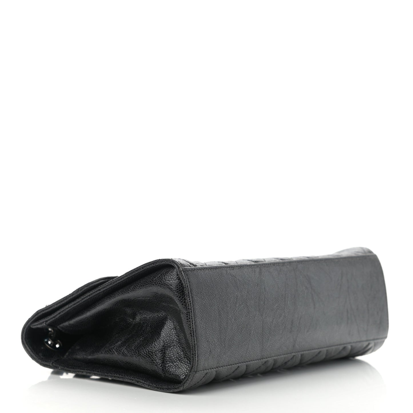Crumpled Grained Calfskin Jumbo CC Crave Flap Black