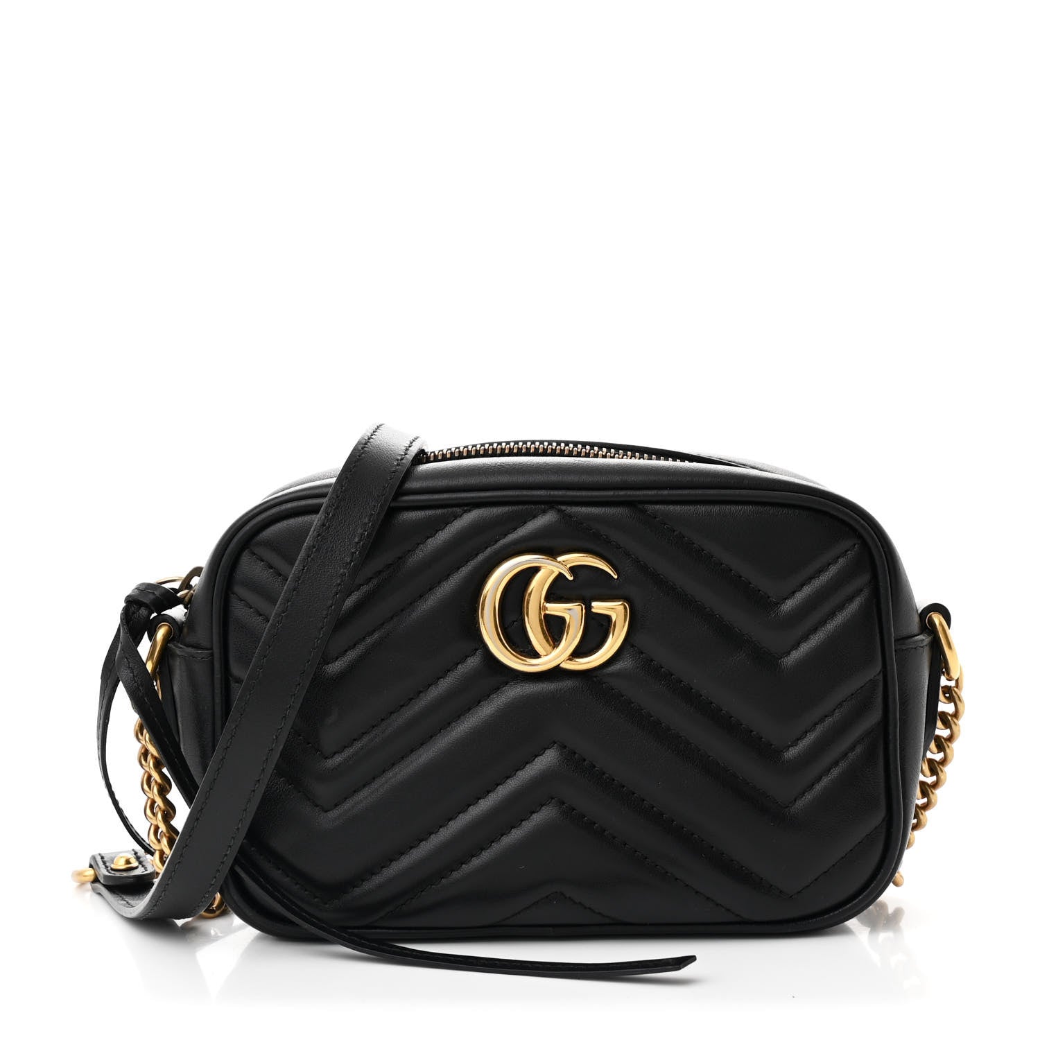 Gucci Calfskin Matelasse Mini GG Marmont Chain Shoulder Bag Black 1 of 11