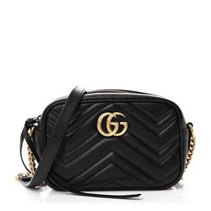 Gucci Calfskin Matelasse Mini GG Marmont Chain Shoulder Bag Black 1 of 11