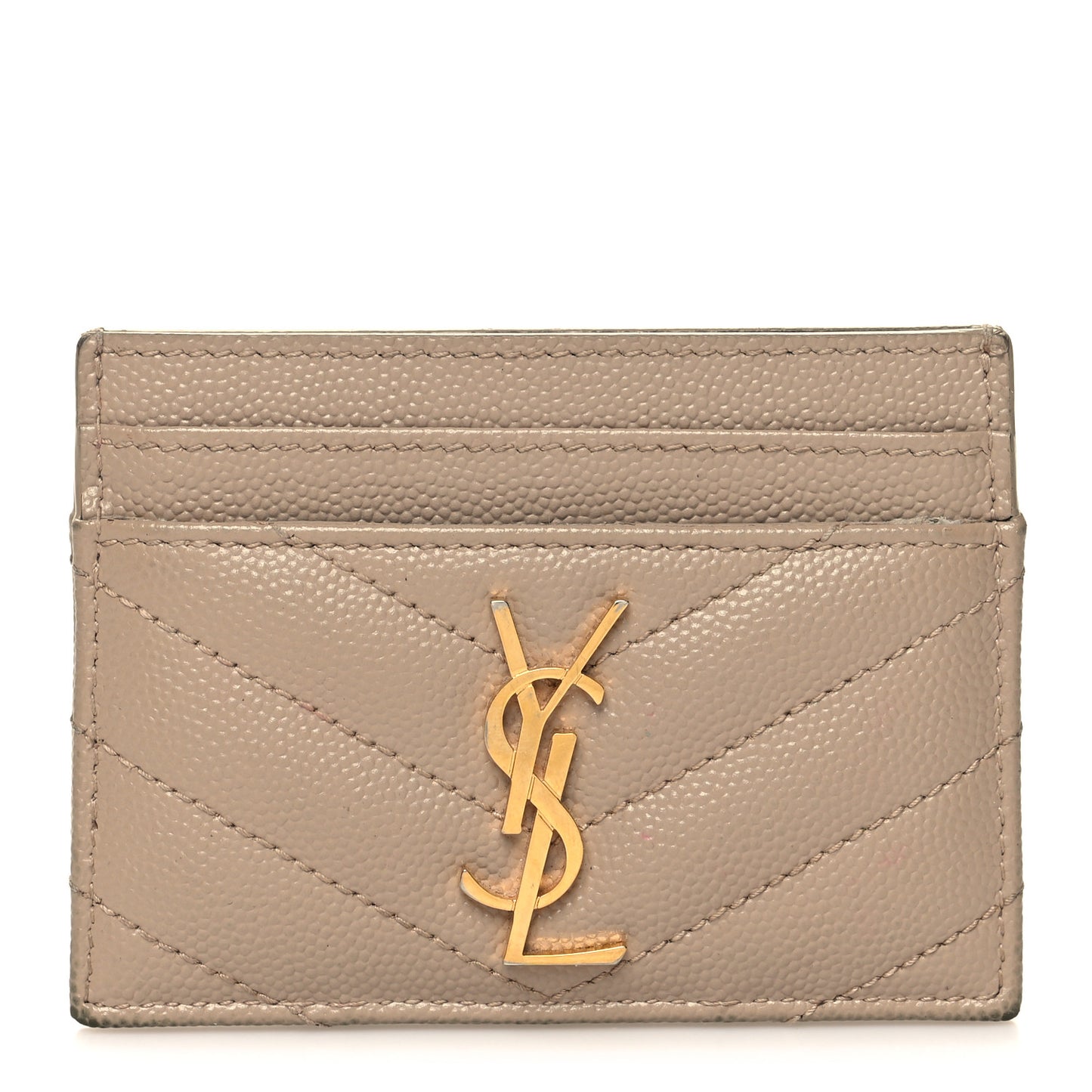Grain De Poudre Matelasse Chevron Monogram Credit Card Case Dark Beige
