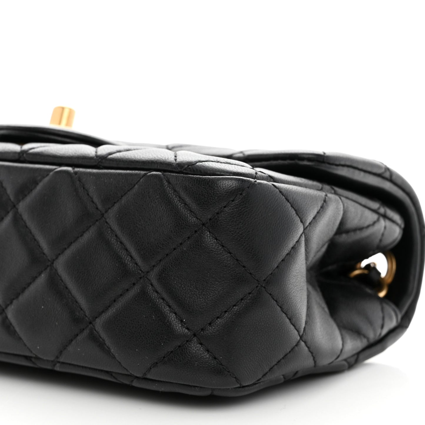 Lambskin Quilted Mini Rectangular Pearl Crush Flap Black
