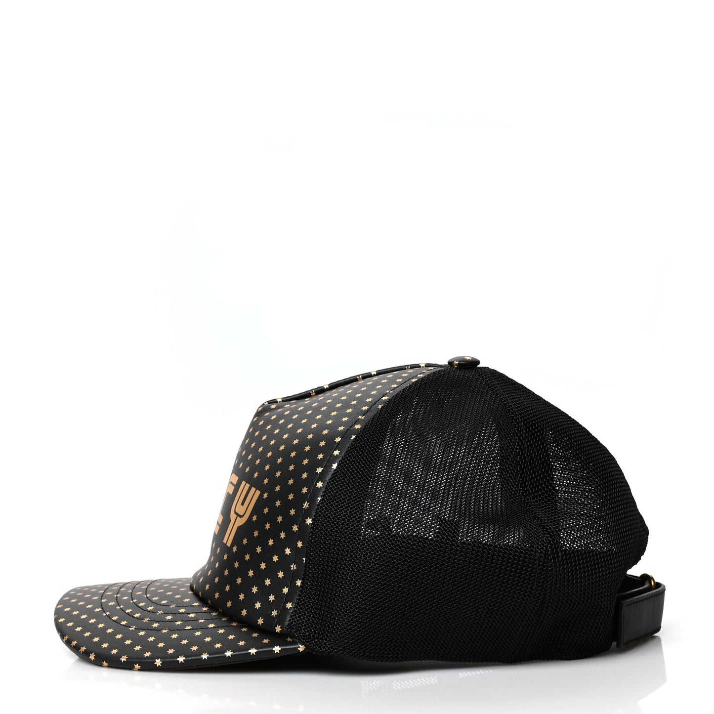 X SEGA Calfskin GUCCY Stars Baseball Hat XL Black Gold