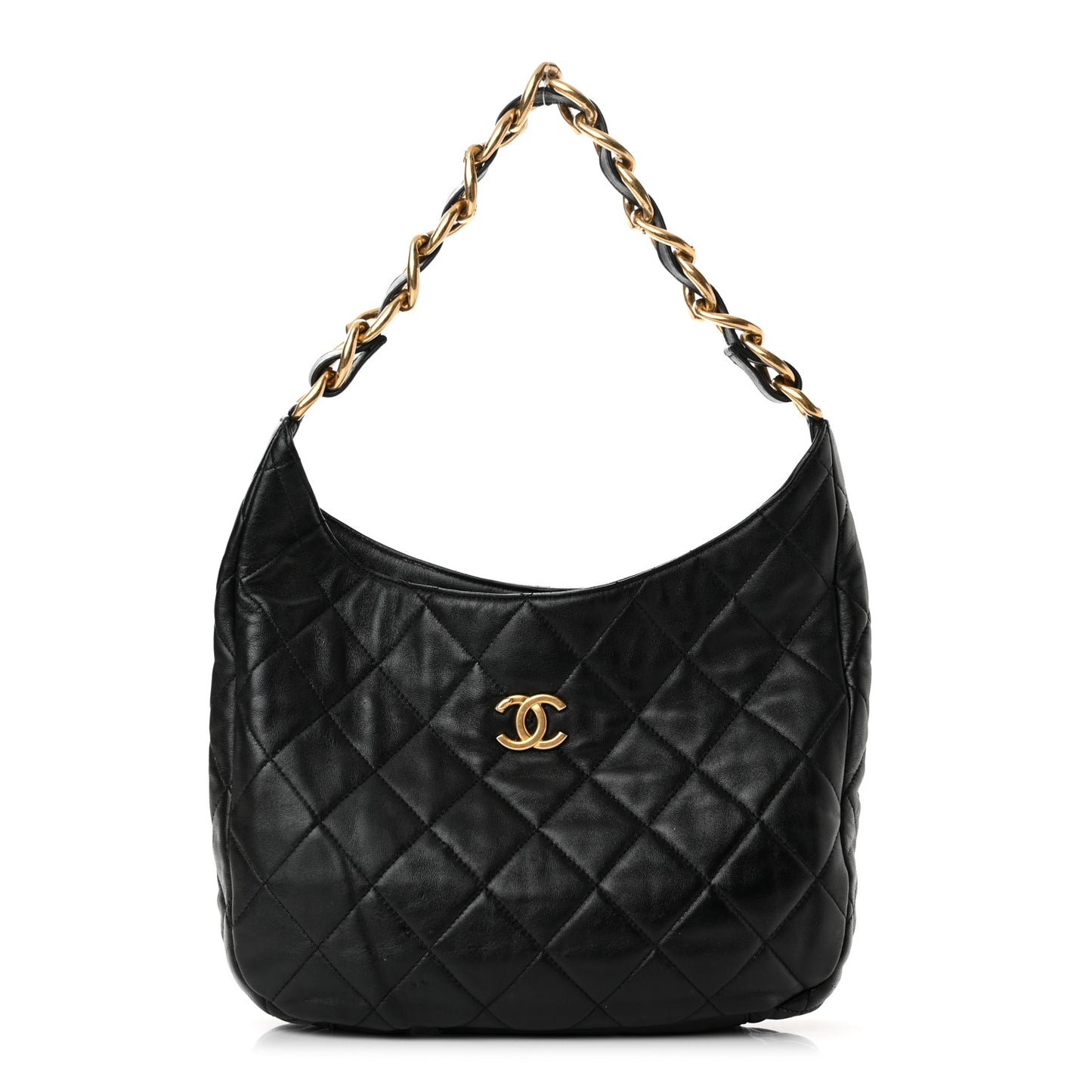 Lambskin Quilted Large CC Funky Town Hobo Black