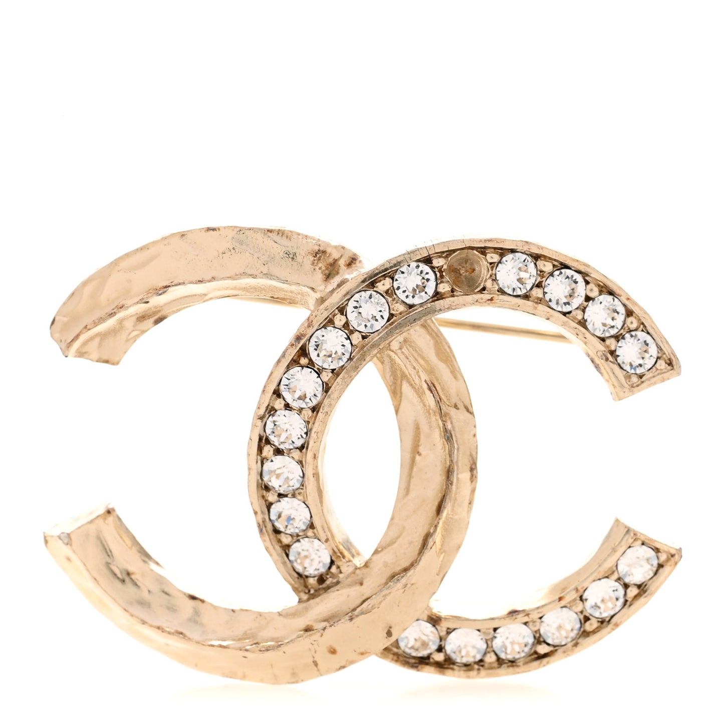 Textured Metal Crystal CC Brooch Light Gold