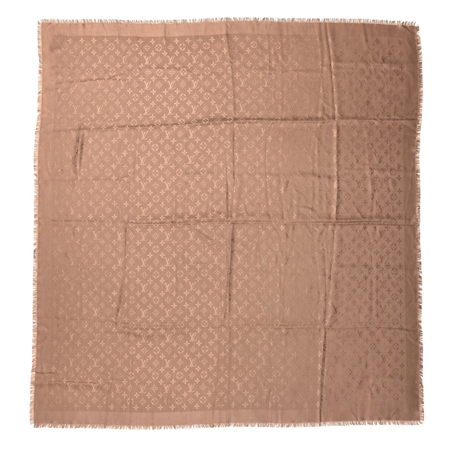 Silk Wool Monogram Shawl Cappuccino