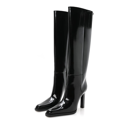 Saint Laurent Vitello Marilyn Nina 95 Knee High Boots 39 Black 3 of 8