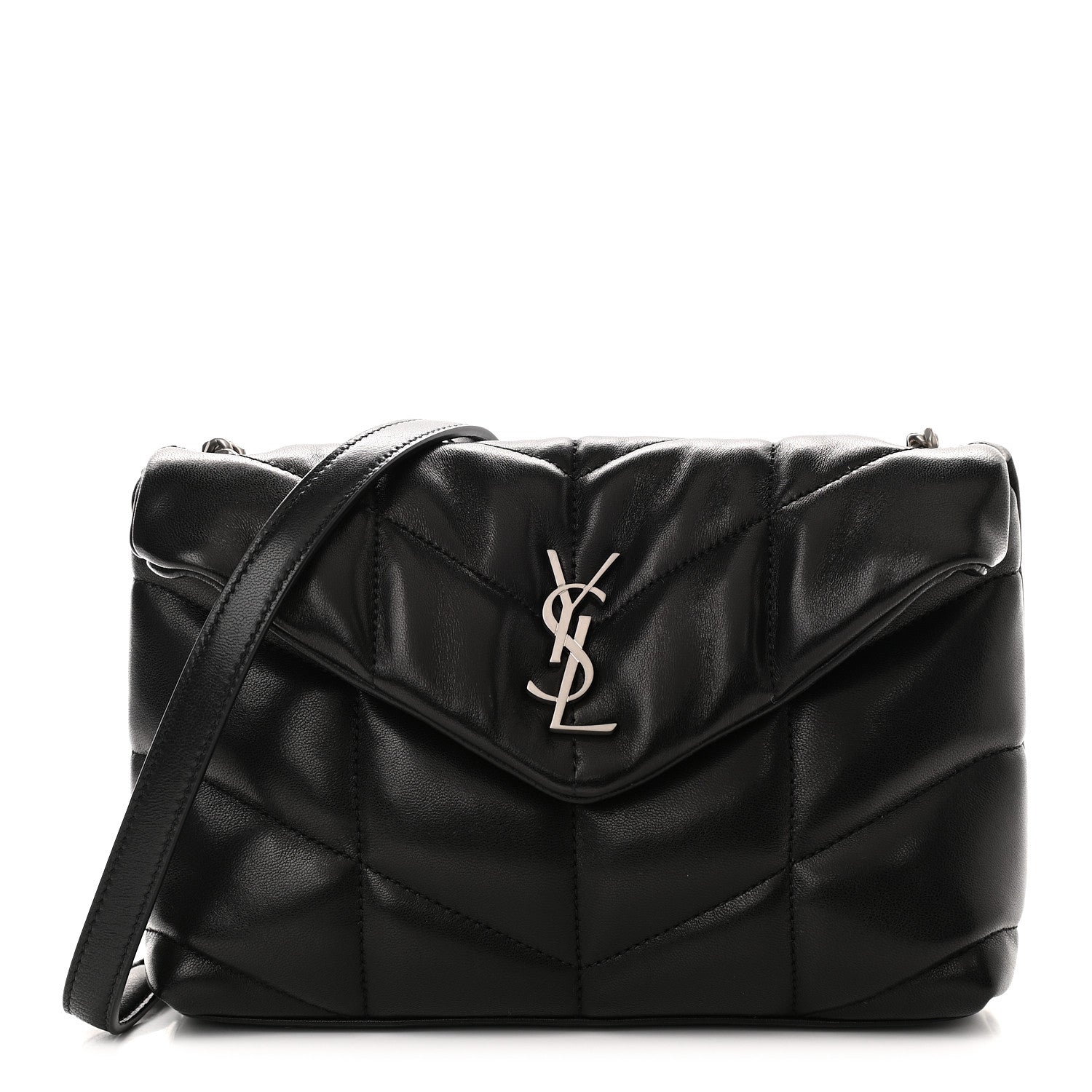 Saint Laurent Lambskin Quilted Toy Loulou Puffer Monogram Chain Satchel Black 1 of 8
