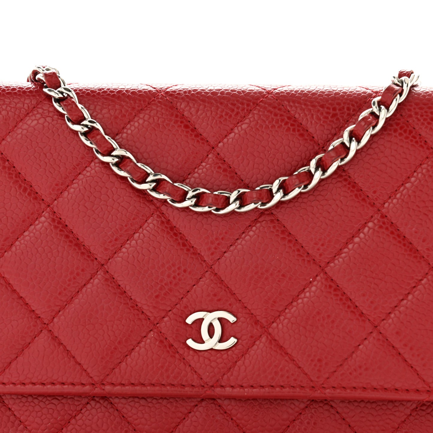 Caviar Quilted Wallet on Chain WOC Red