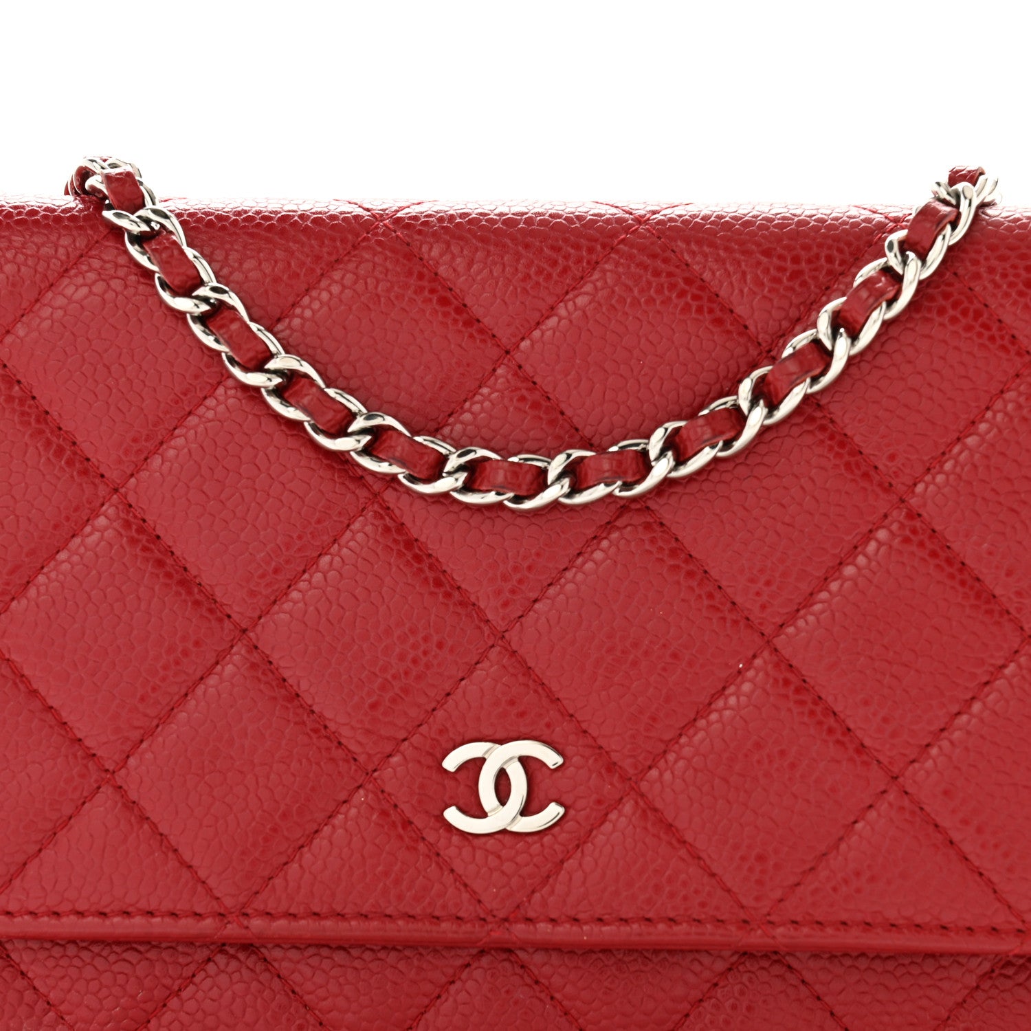 Chanel Caviar Quilted Wallet on Chain WOC Red 9 of 12
