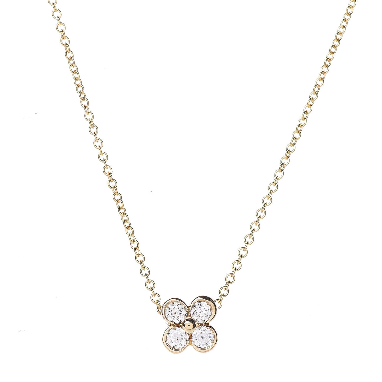 18K Yellow Gold Diamond Flower Pendant Necklace