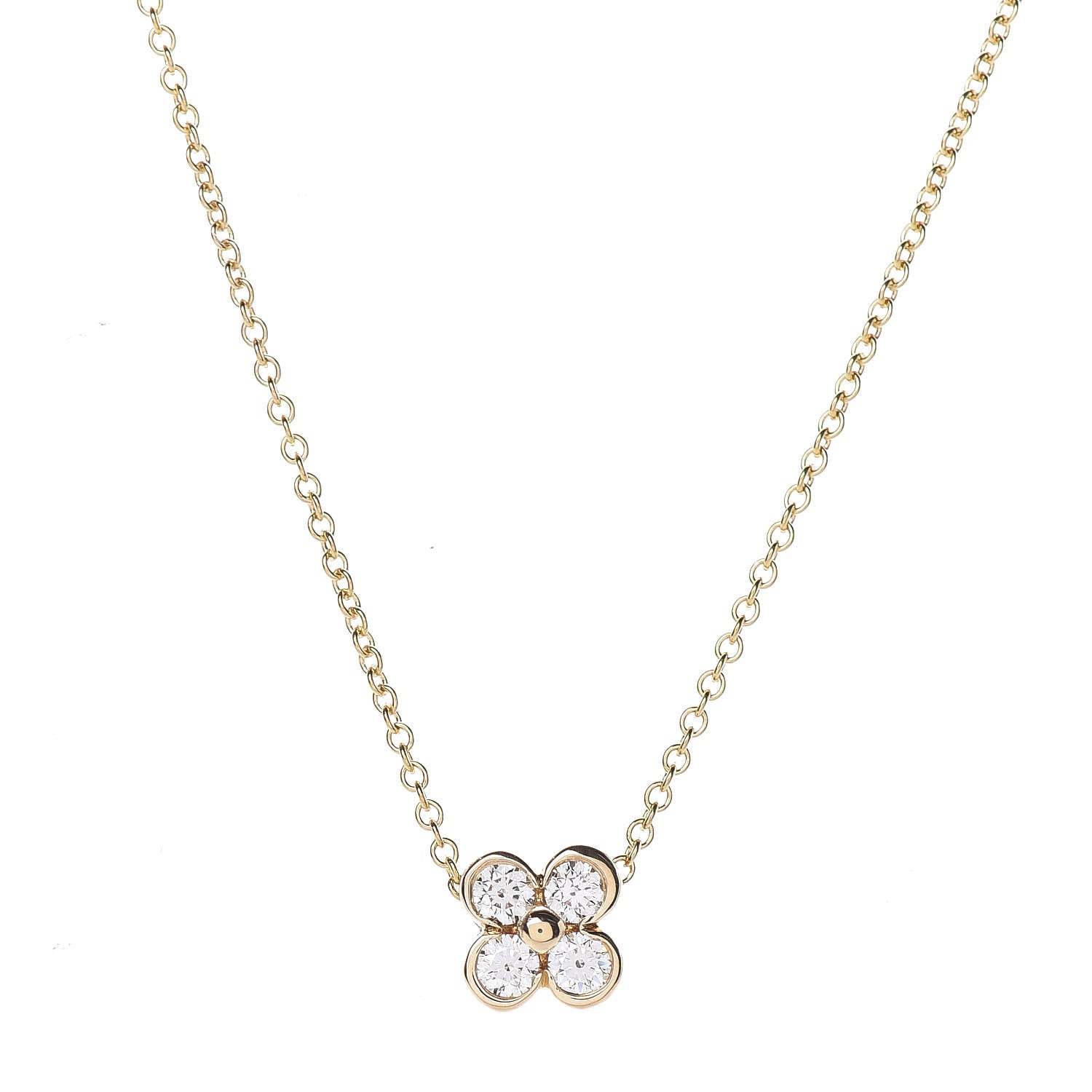 Tiffany 18K Yellow Gold Diamond Flower Pendant Necklace 4 of 6
