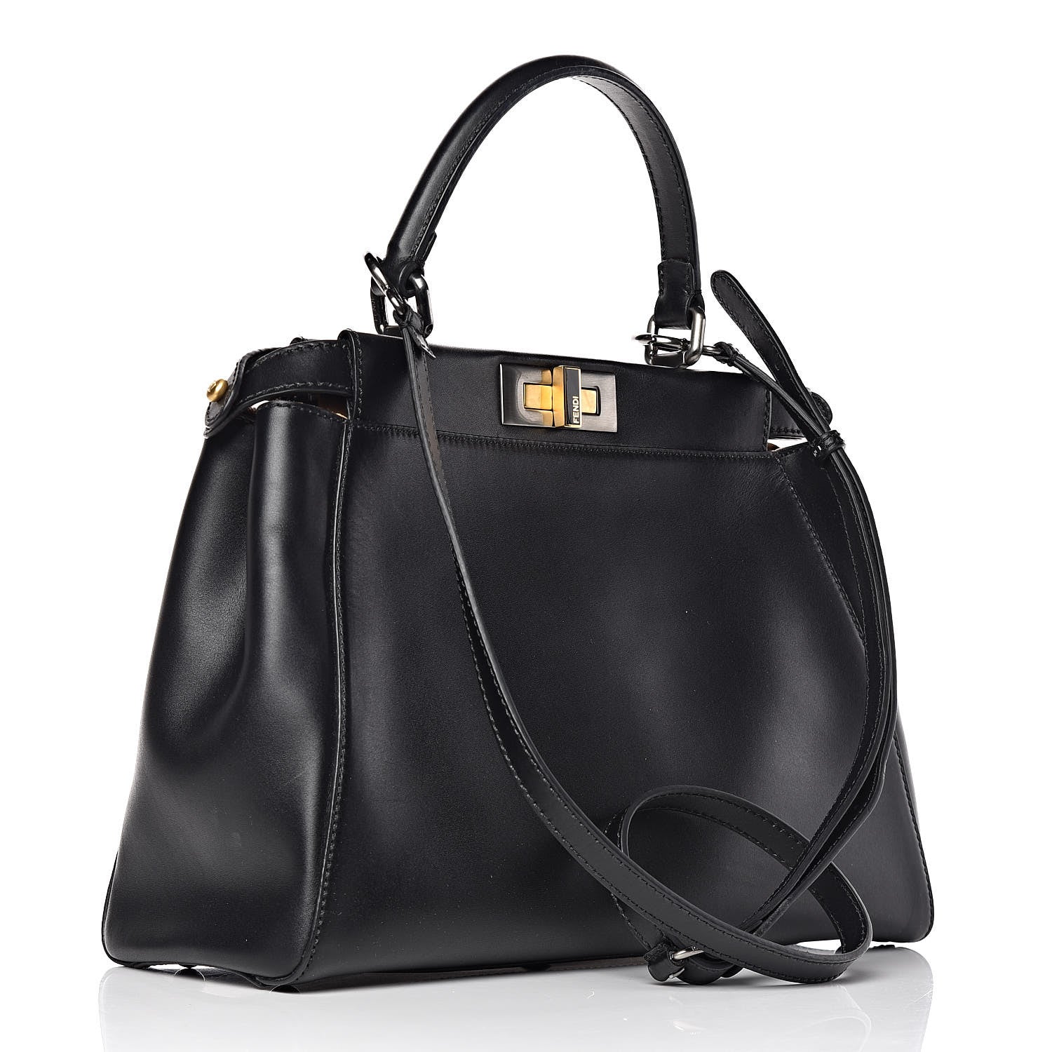 Fendi Calfskin Calf Hair Leopard Print Medium Peekaboo Iconic Satchel Black 3 of 10