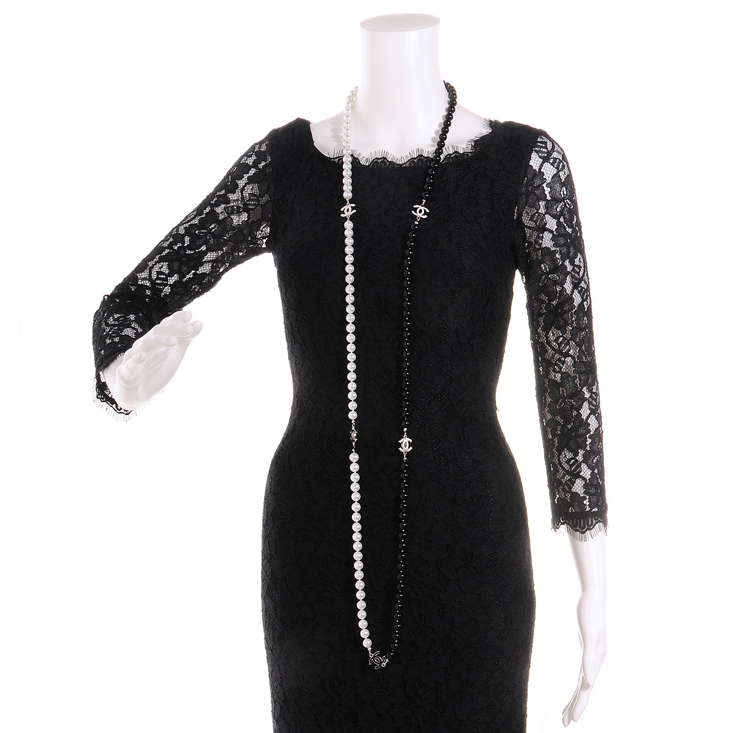Chanel Pearl CC Beaded Long Necklace Black White 2 of 7