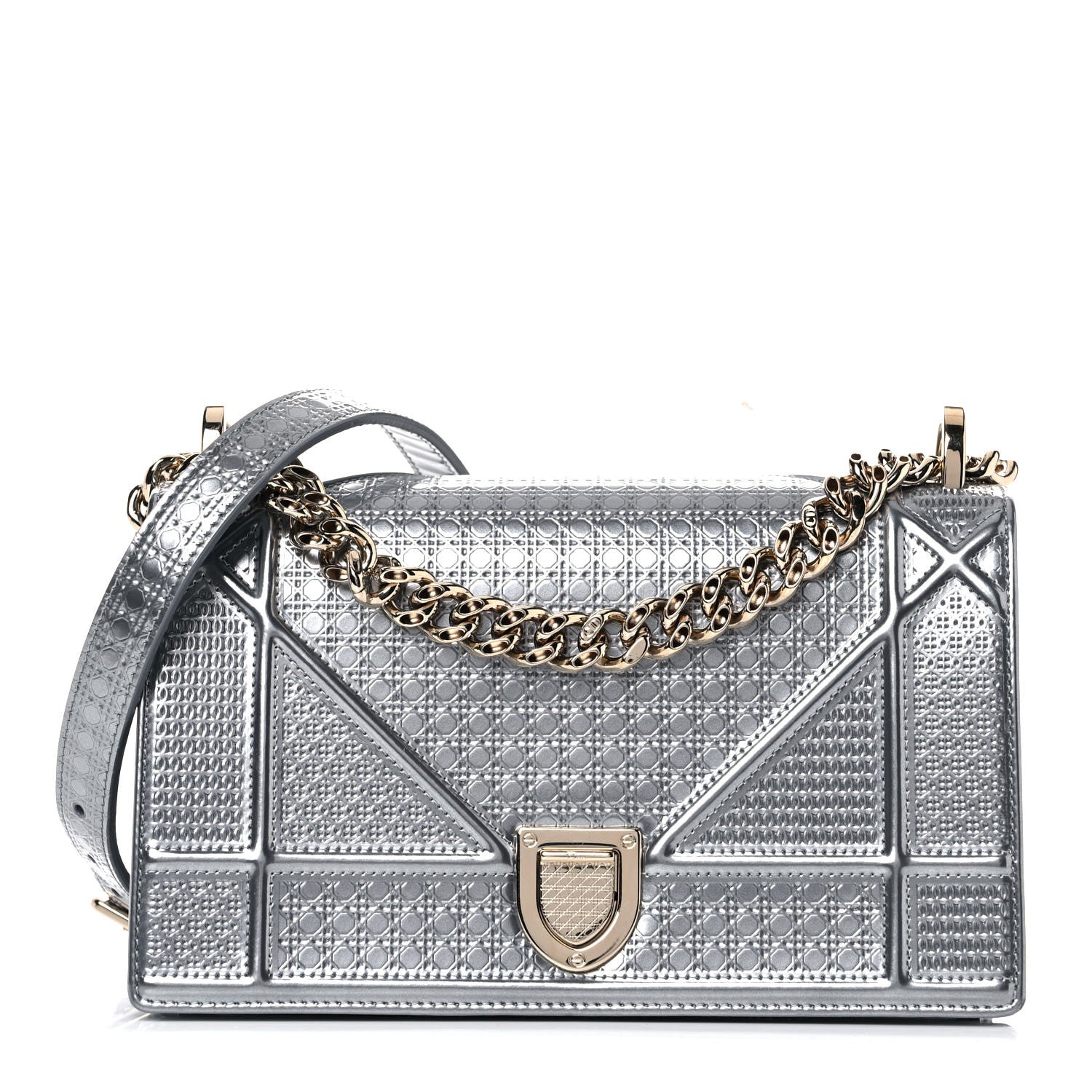 Christian Dior Metallic Patent Micro-Cannage Small Diorama Flap Bag Silver 1 of 12