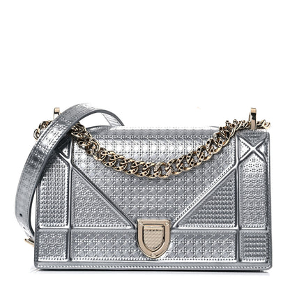 Christian Dior Metallic Patent Micro-Cannage Small Diorama Flap Bag Silver 1 of 12