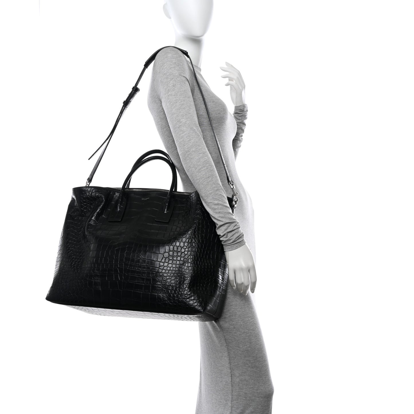 Calfskin Crocodile Embossed Giant Bowling Bag Black