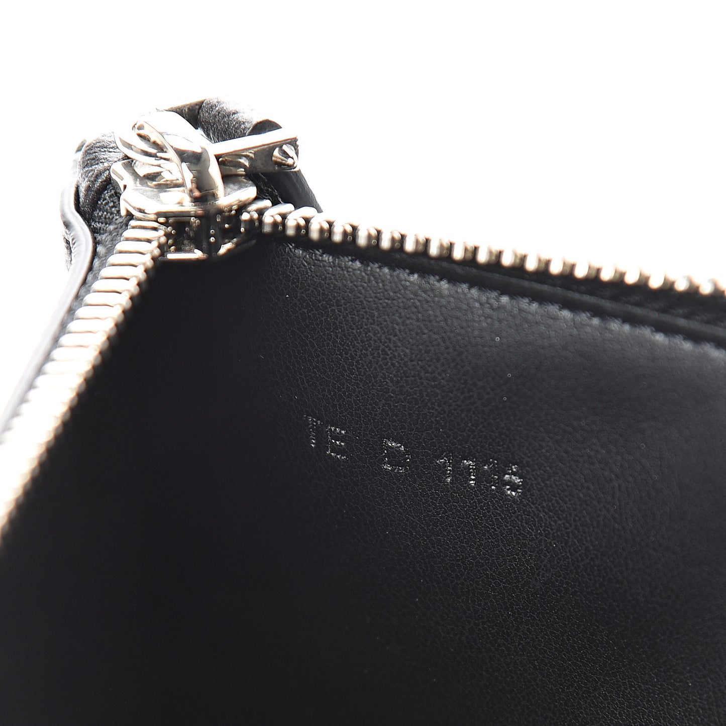 Calfskin Striped Large Zip Pouch White Black