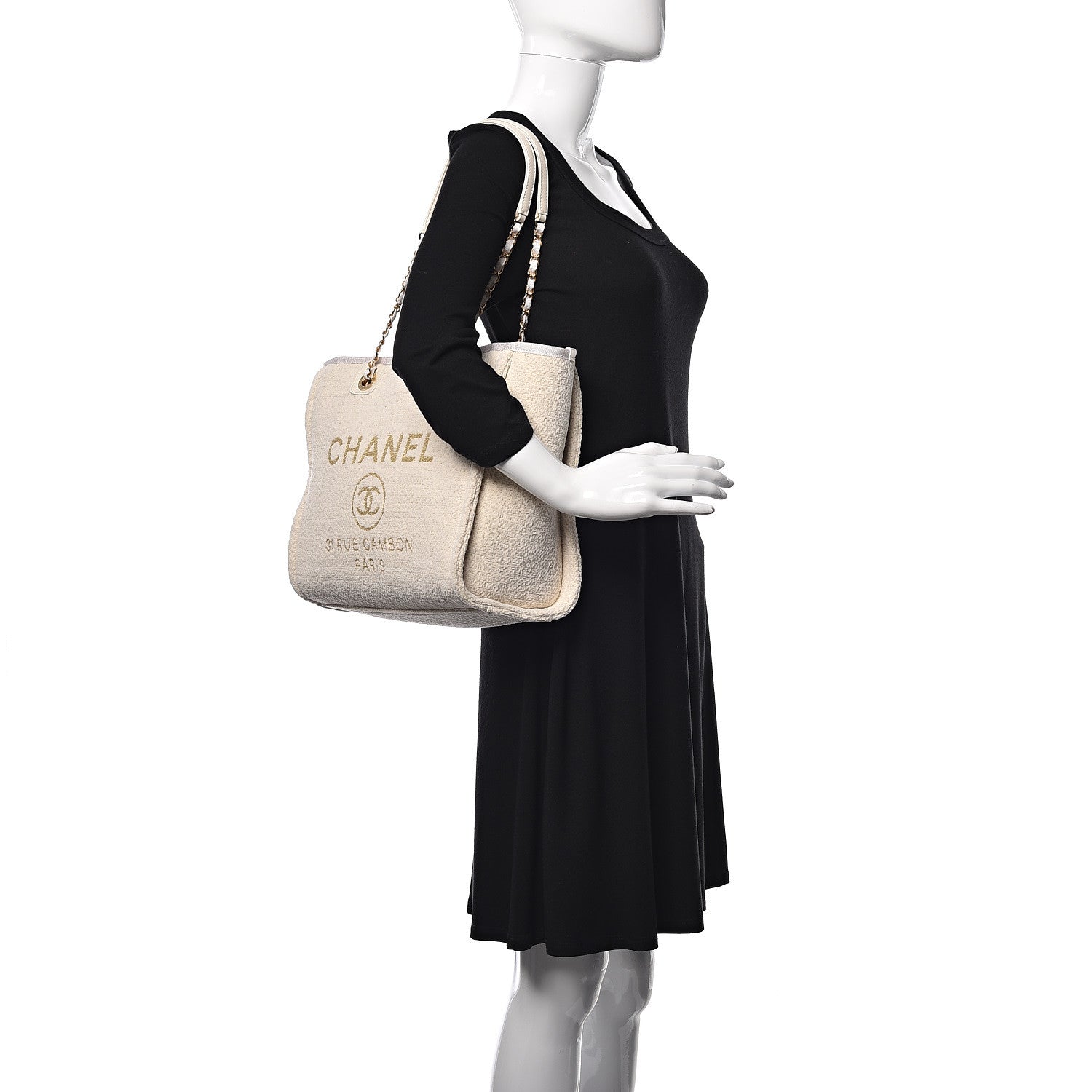 Chanel Lurex Boucle Small Deauville Tote White 2 of 9
