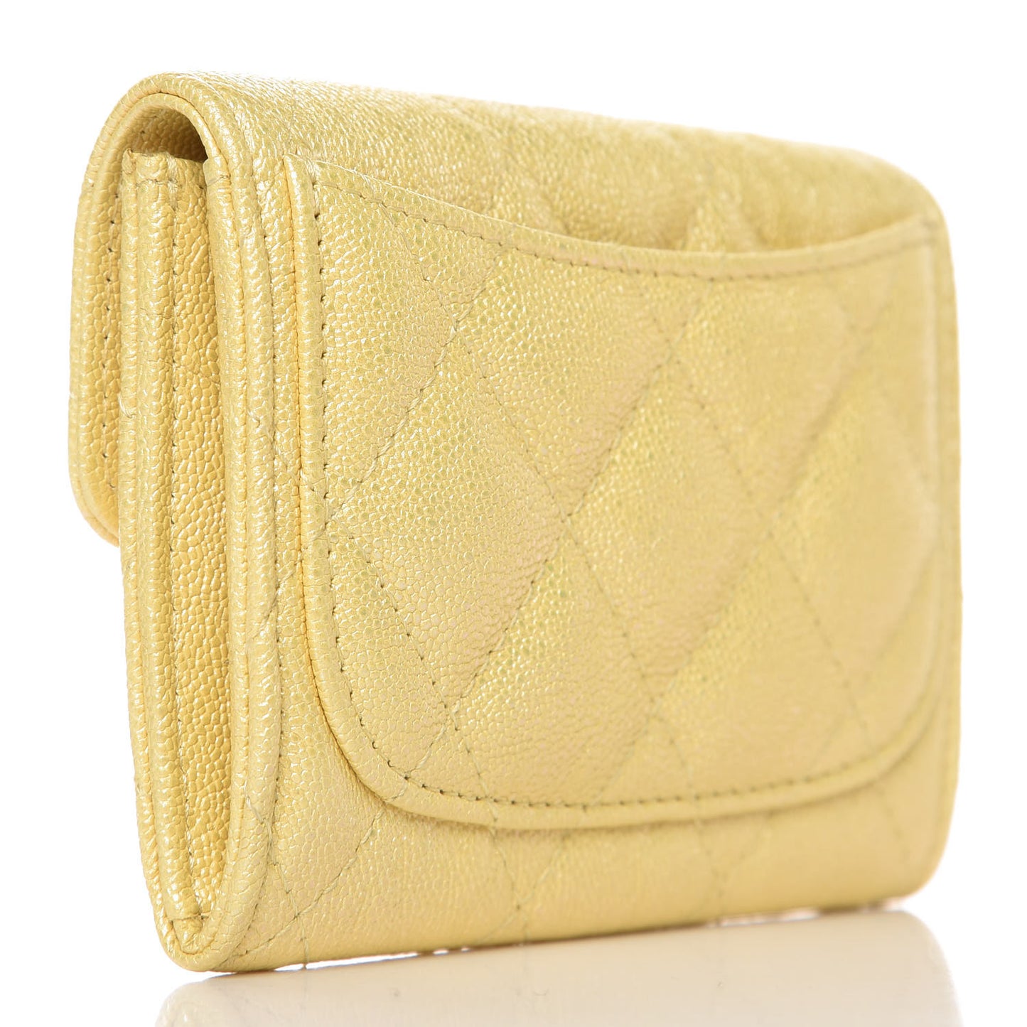 Iridescent Caviar Quilted Card Holder Wallet Yellow