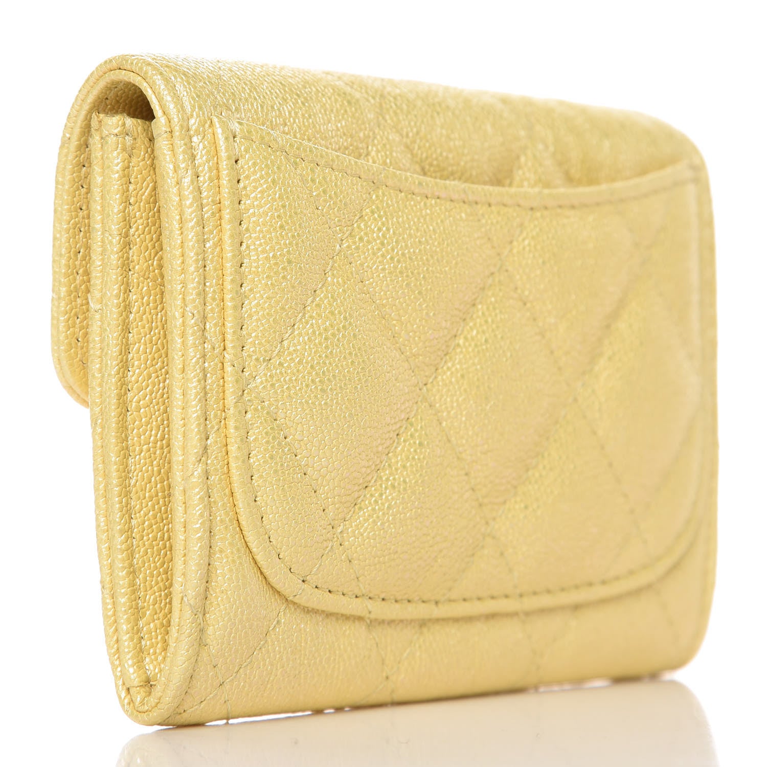 Chanel Iridescent Caviar Quilted Card Holder Wallet Yellow 3 of 9