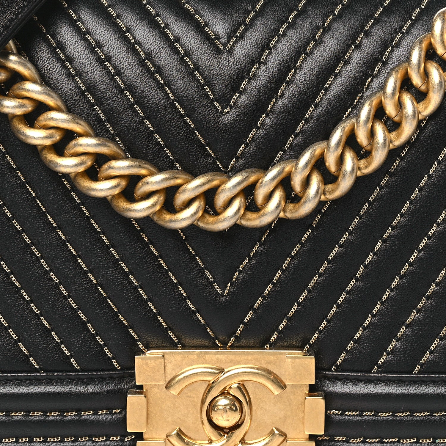 Chanel Lambskin Chevron Chain Stitched Medium Boy Flap Black 8 of 10